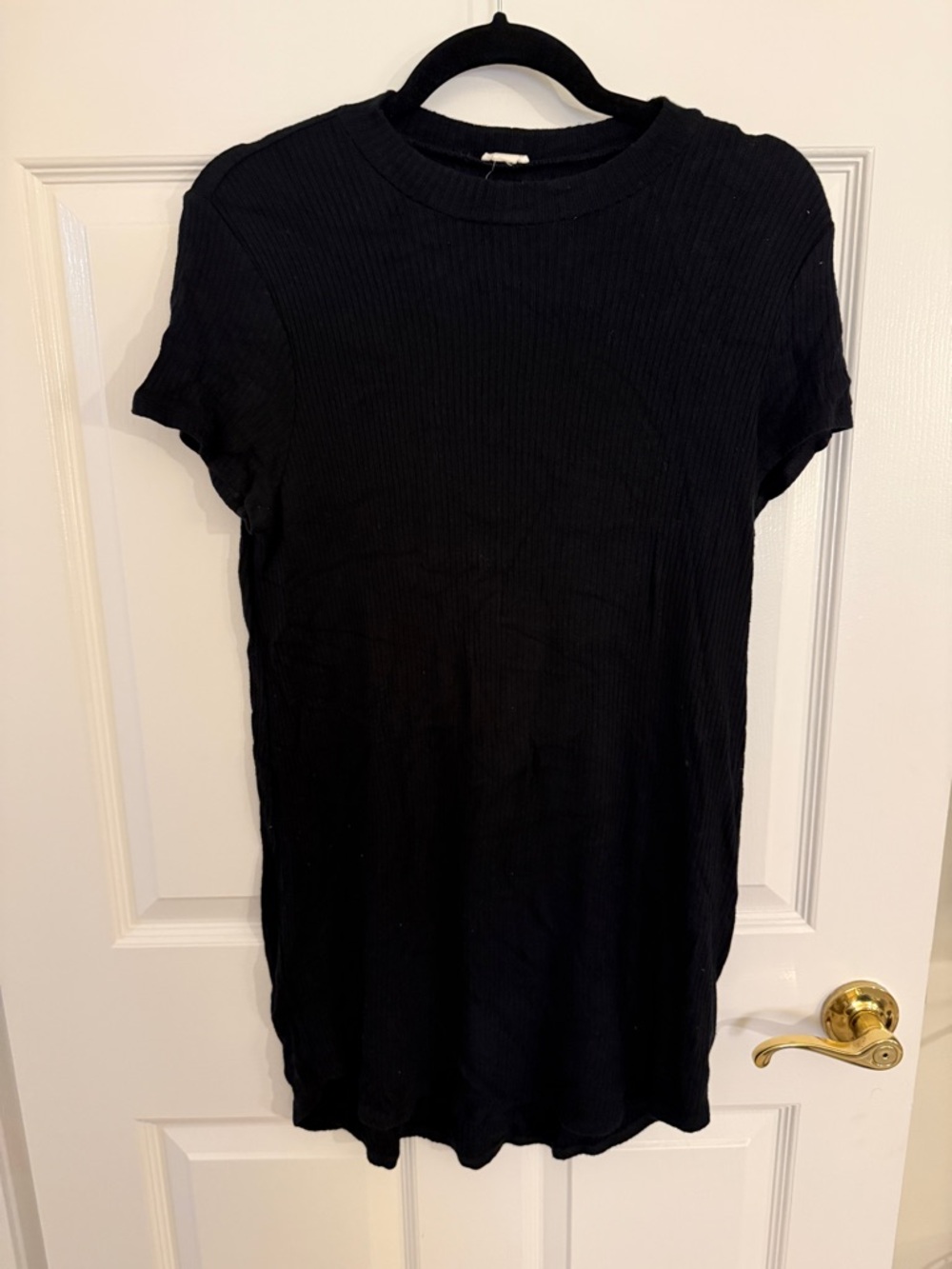 Garage Black Ribbed Short Sleeve Dress